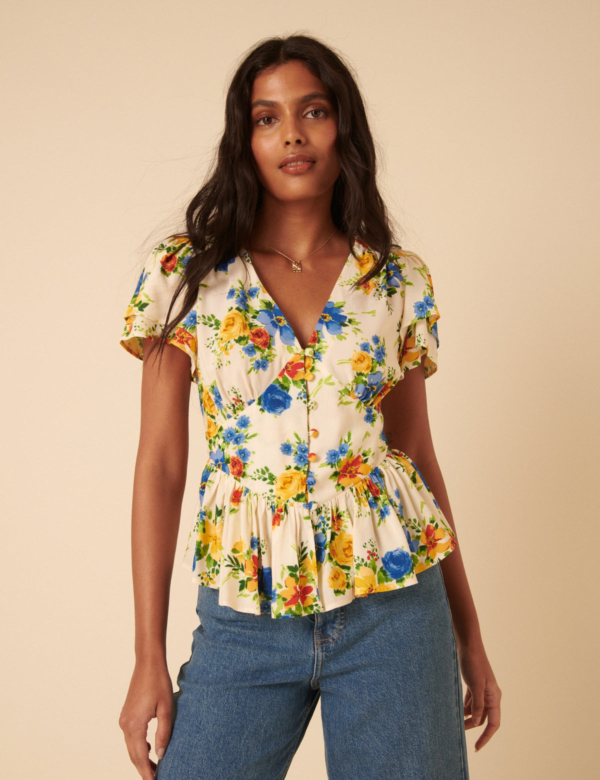 White Floral Peplum Top