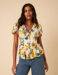 White Floral Peplum Top