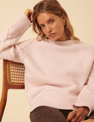 Light Pink Cable Knit Crew Neck Jumper