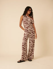 Brown Zebra Print One Shoulder Top