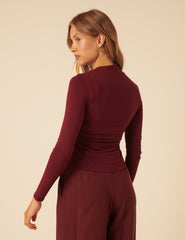 Red Ruched Long Sleeve Top