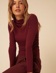 Red Ruched Long Sleeve Top