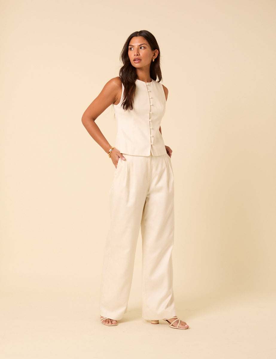 White Crew Neck Tailored Waistcoat