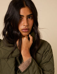 Khaki Quilted Detachable Scarf Coat