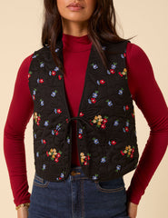 Black Floral Embroidered Waistcoat