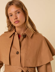 Camel Detachable Cape Trench Coat