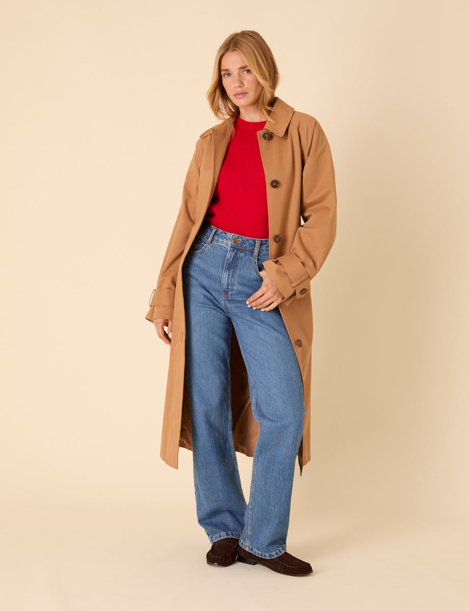 Camel Detachable Cape Trench Coat