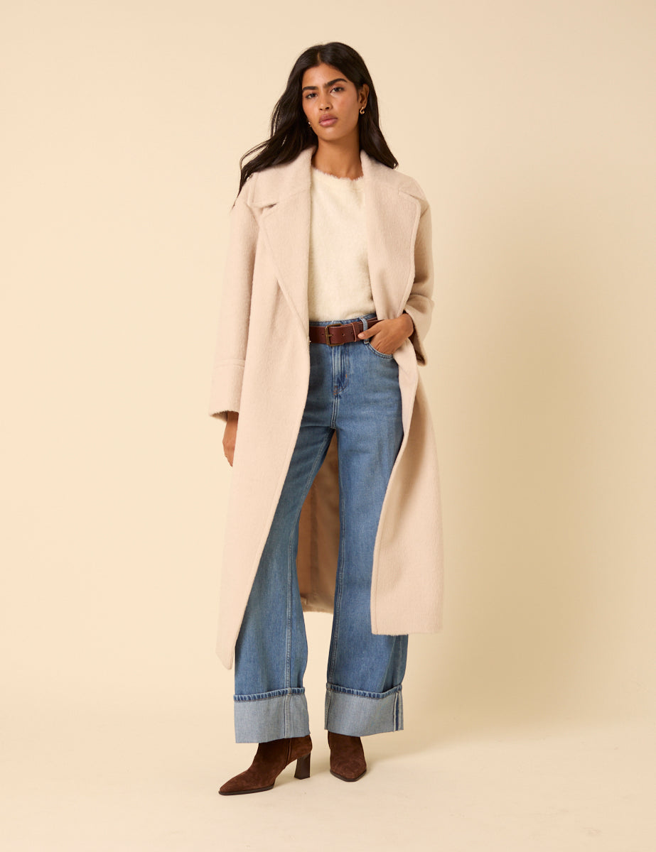 Cream Relaxed Brushed Coat