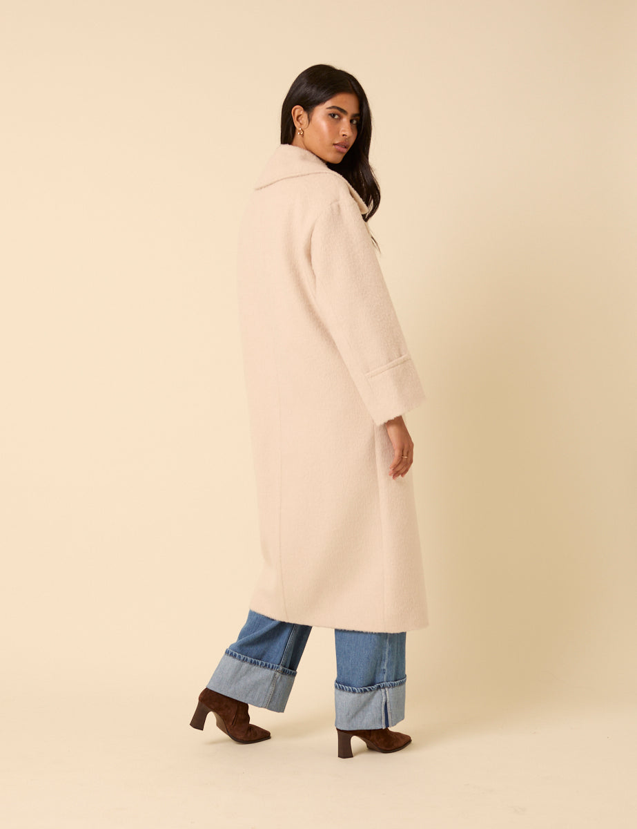 Cream Relaxed Brushed Coat