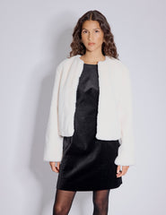 White Faux Fur Cropped Jacket