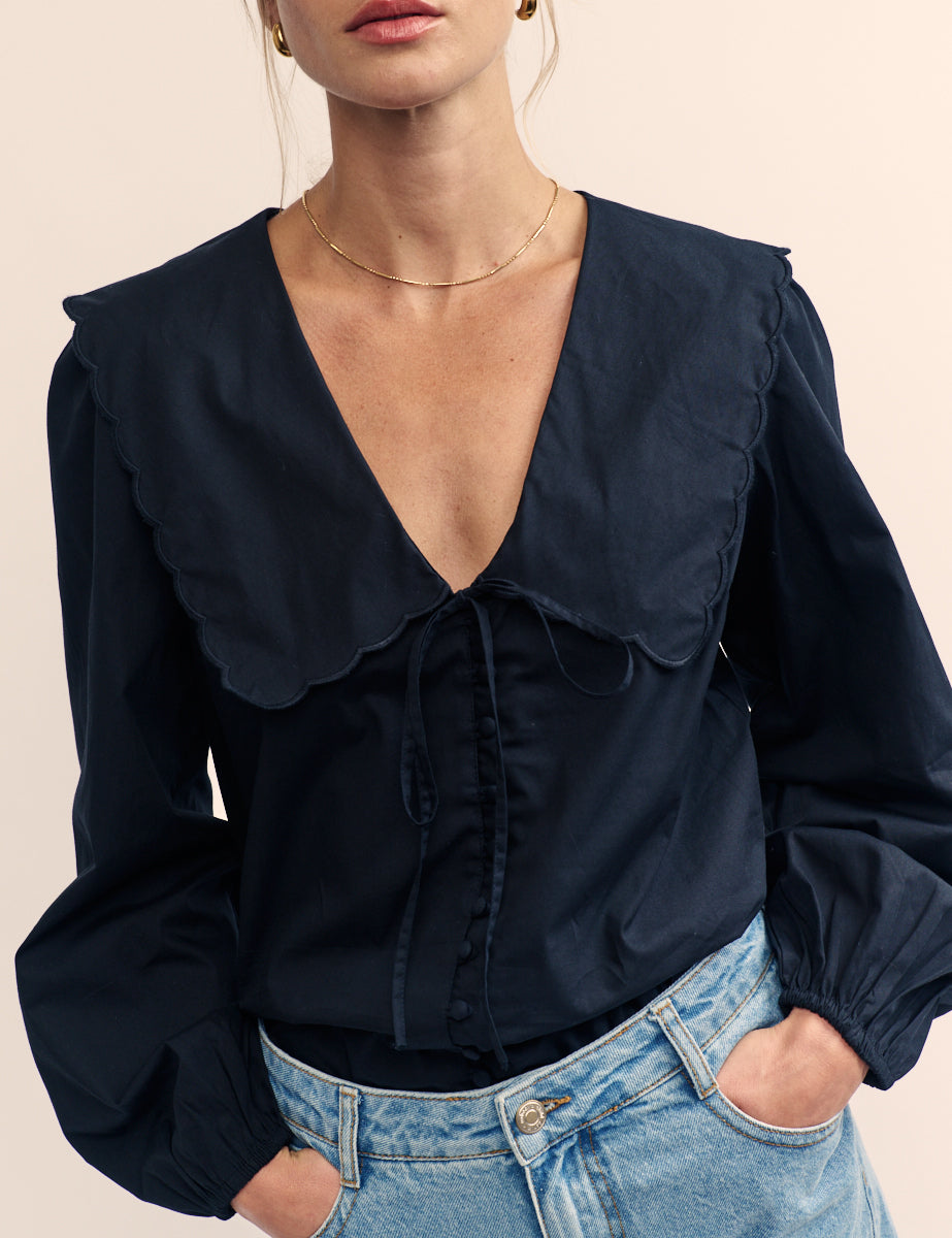 Black Long Sleeve Birdie Blouse