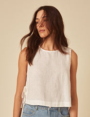 White Linen-Blend Swing Top