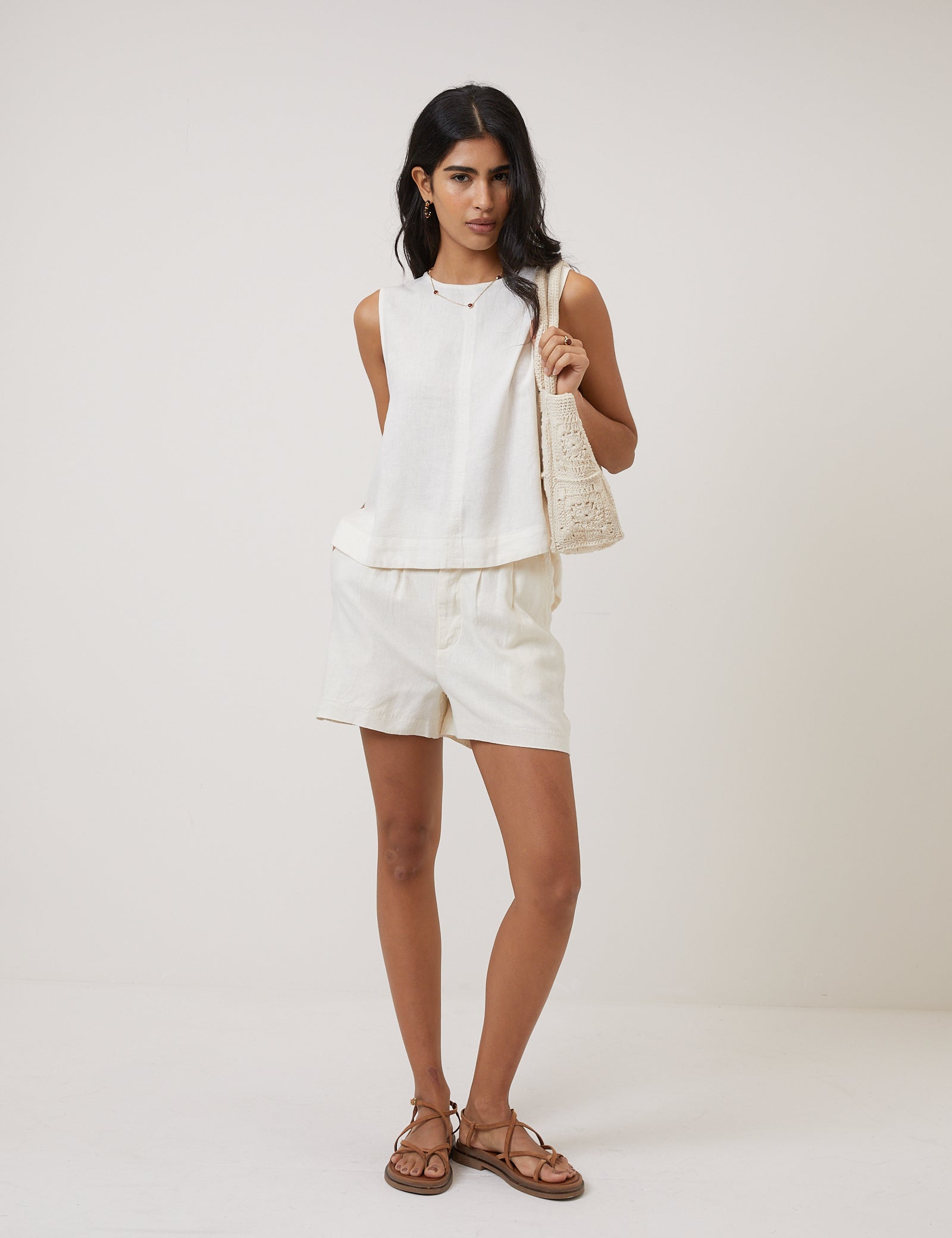 Cream Linen-Blend Swing Top
