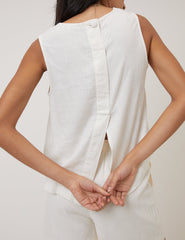 Cream Linen-Blend Swing Top