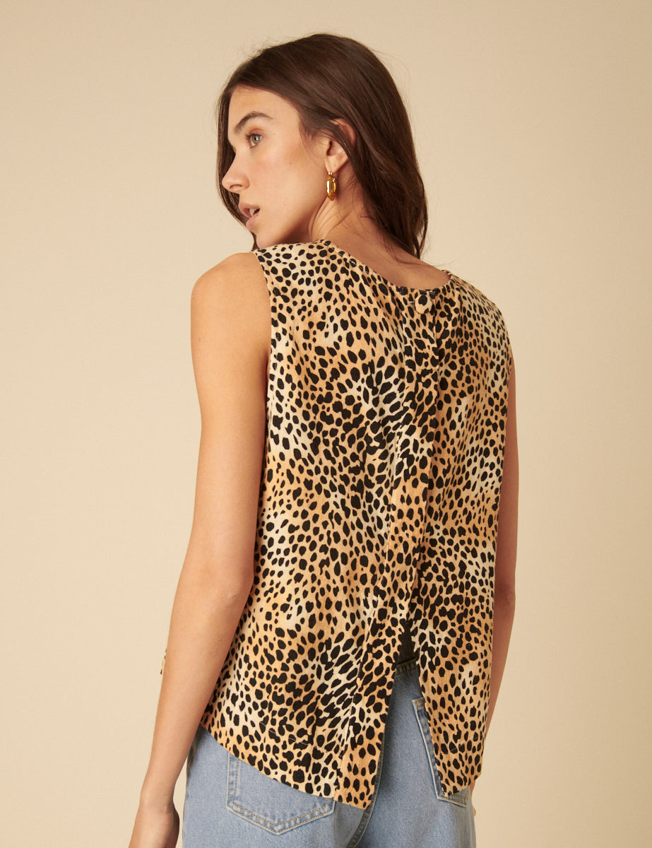 Leopard Linen-Blend Swing Top