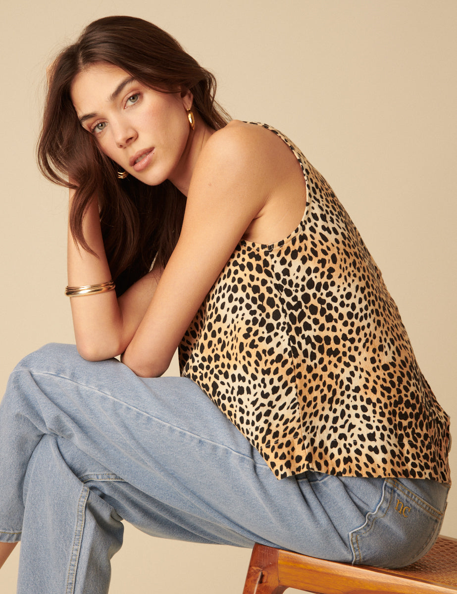 Leopard Linen-Blend Swing Top