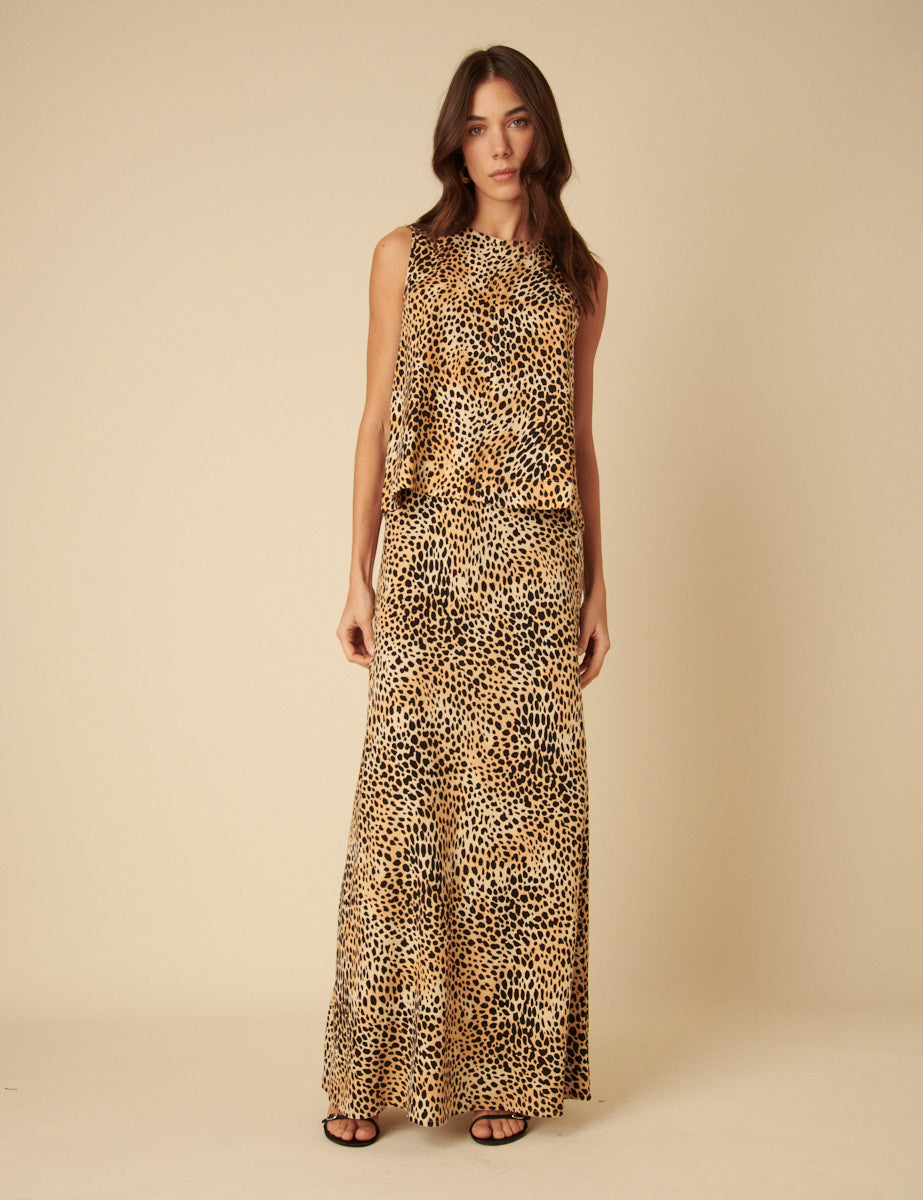 Leopard Linen-Blend Swing Top