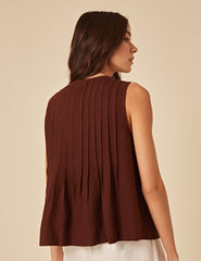 Brown Linen-Blend Tie Front Top