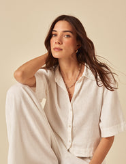 White Linen-Blend Shirt