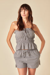 Black Gingham Bandeau Peplum Top