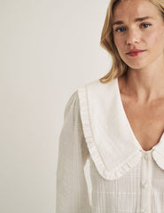 White Check Frill Peter Pan Collar Blouse