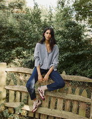 Blue V-Neck Relaxed Cardigan