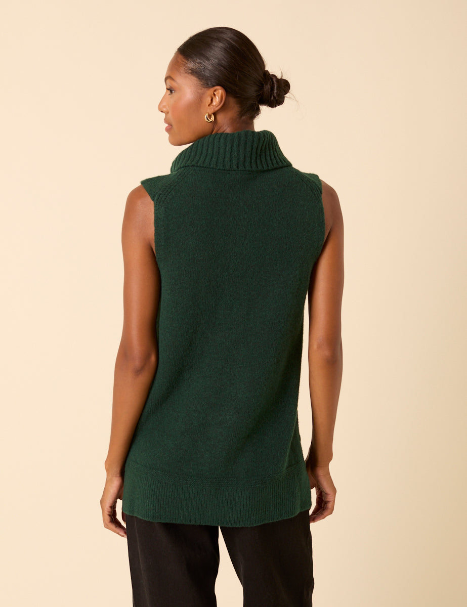 Forest Green Longline Roll Neck Vest