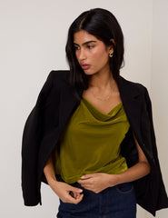 Green Velvet Cowl Neck Cami Top