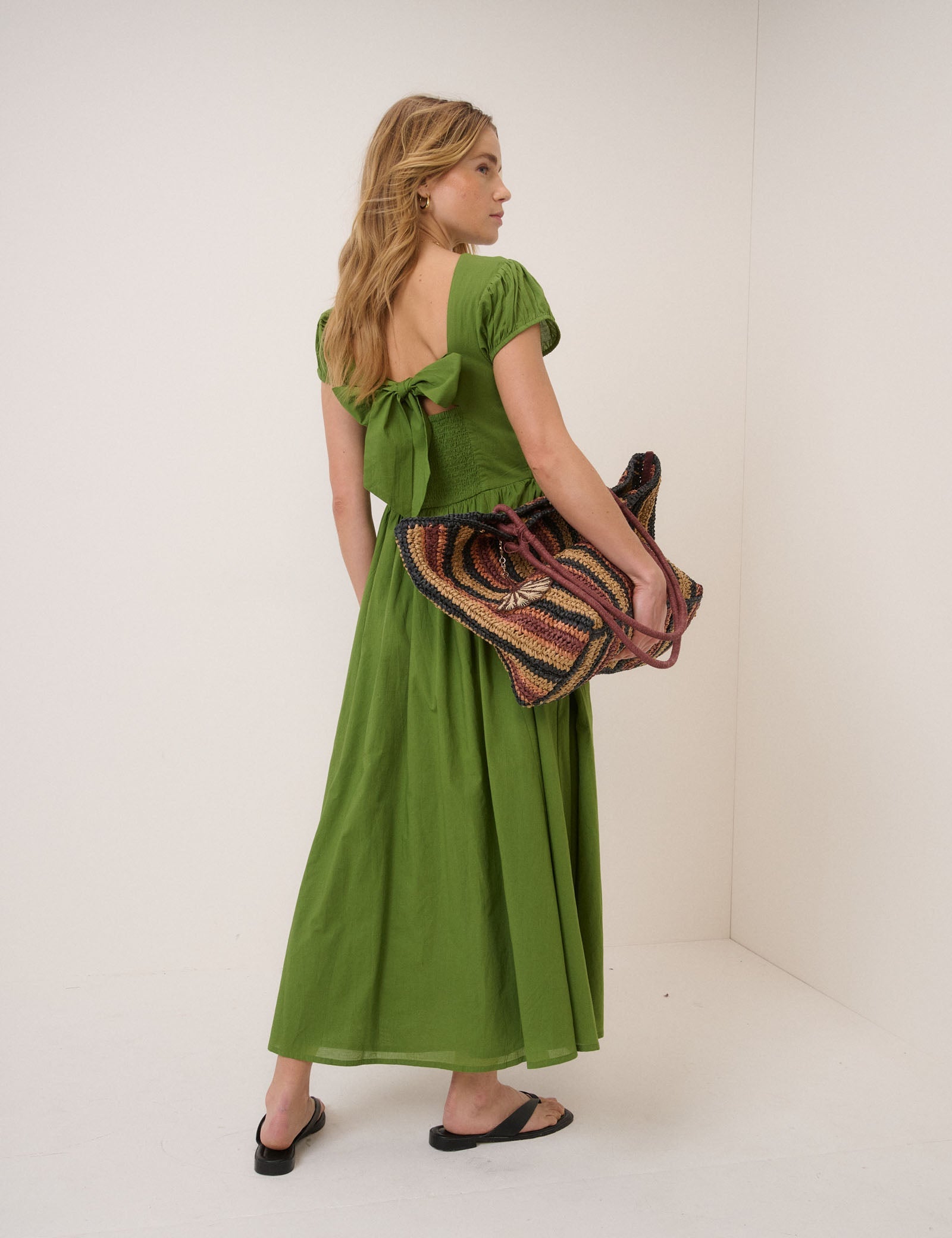 Green Puff Sleeve Allison Midi Dress