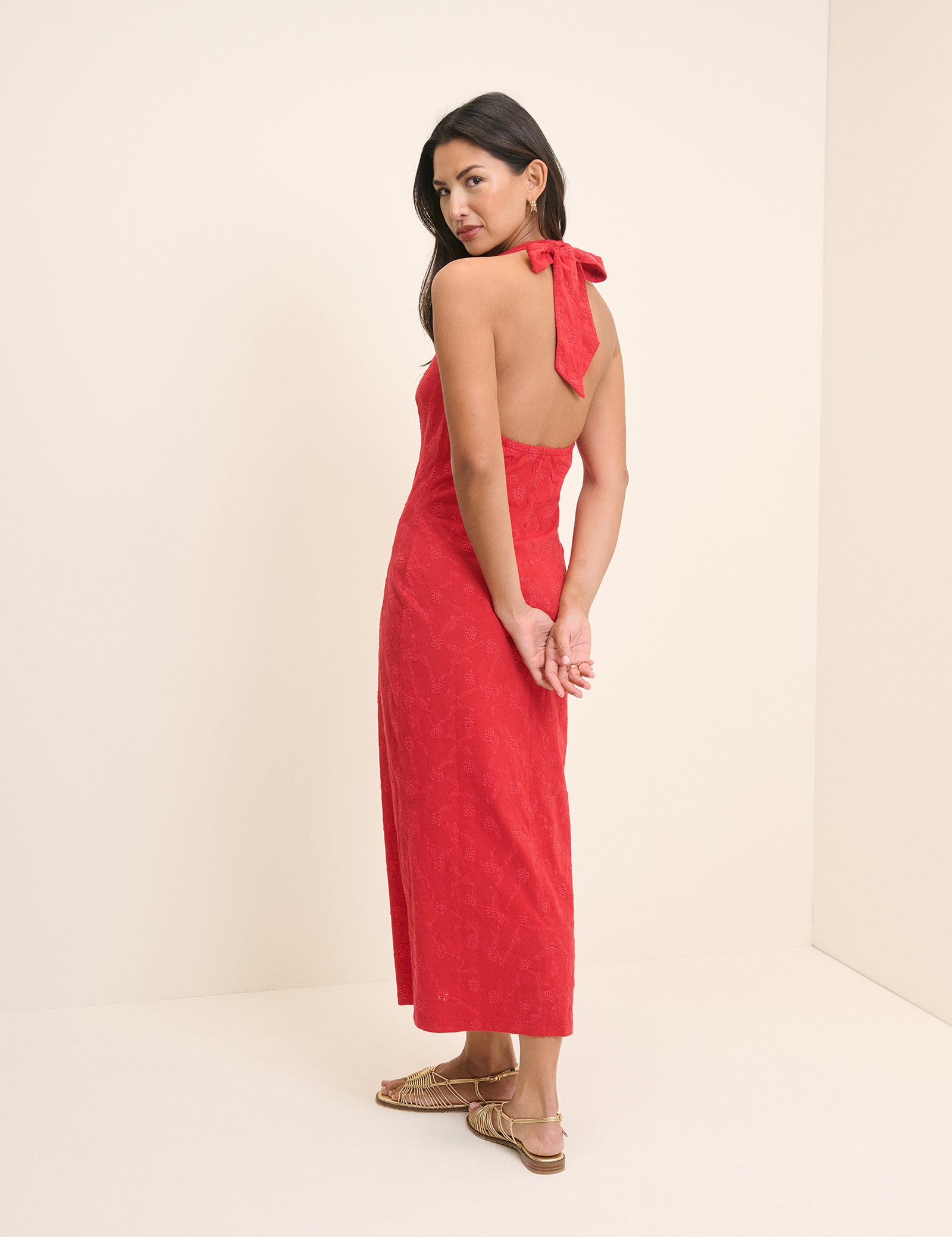 Red Floral Halterneck Ivie Midi Dress