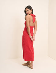 Red Floral Halterneck Ivie Midi Dress