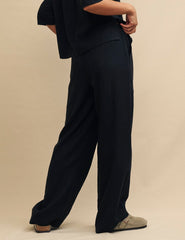 Black Linen-Blend Drawstring Trousers